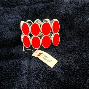NWT Red Silver Wide Double Oval Bracelet